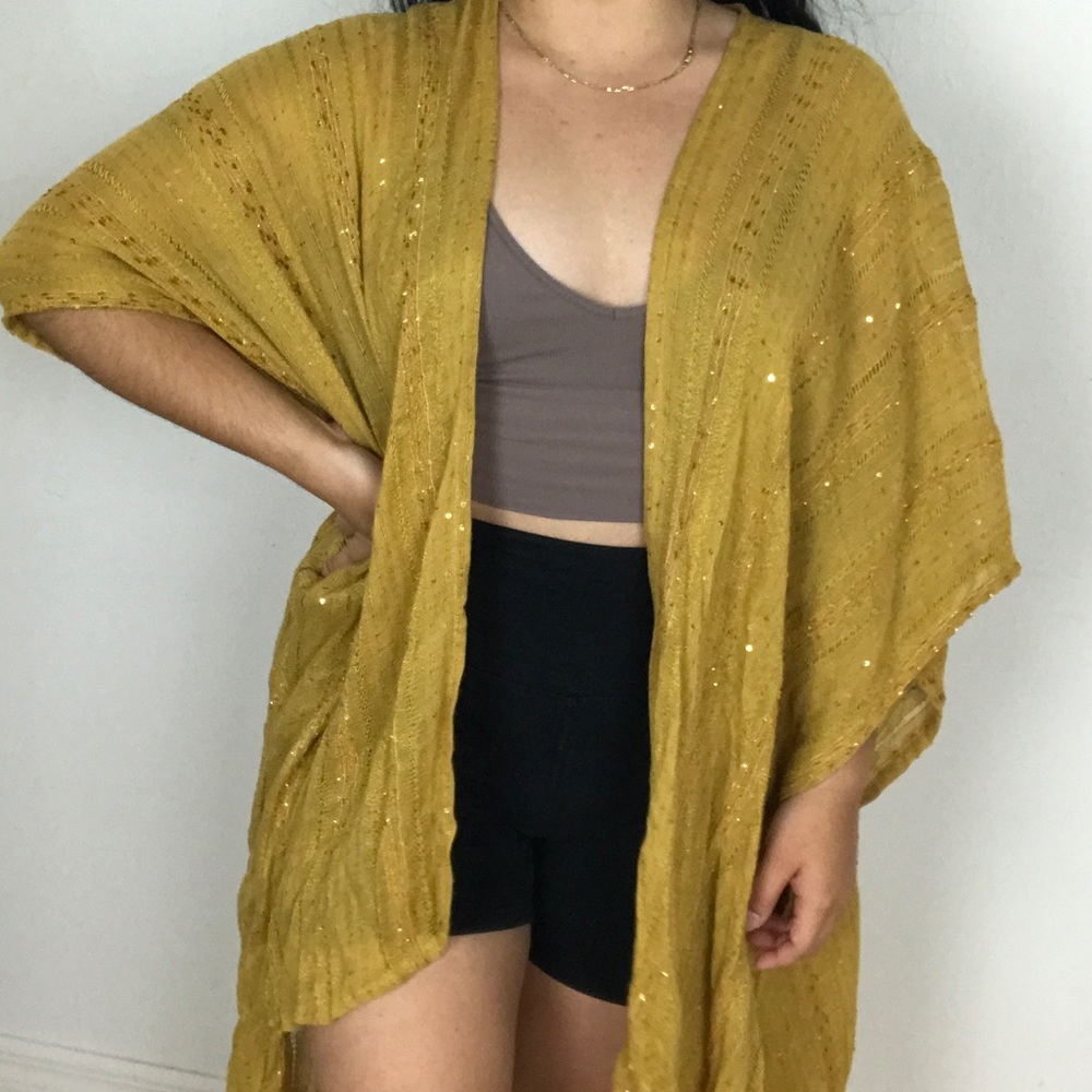 Free People Gold Sparkly Shall/Cardigan